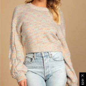 Lulus ivory knit multi colored cropped long sleeve sweater xs